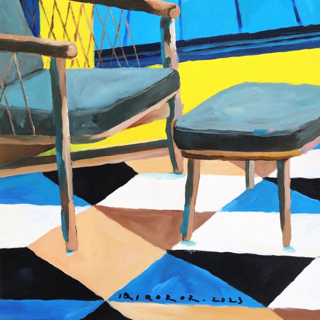 Strangers in Blue Veranda - Surrealist Mixed Media on Canvas Original Artwork by Iqi Qoror For Sale - Image 4 of 10