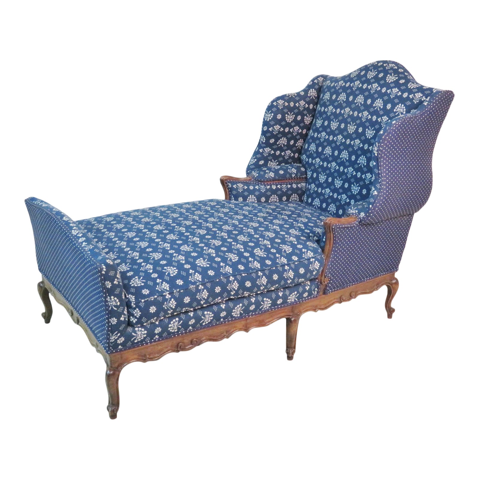 Louis XV Trouvailles Style Blue Upholstered Chaise Lounge Chairish