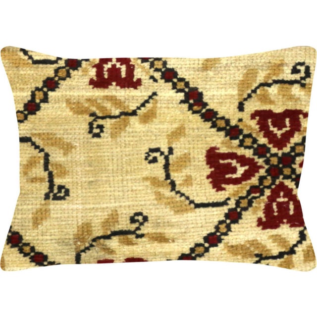 Vintage Turkish Oushak Pillow. Hand sewn with fragments of Turkish hand made Oushak wool rugs. Fiber fill. 500191
