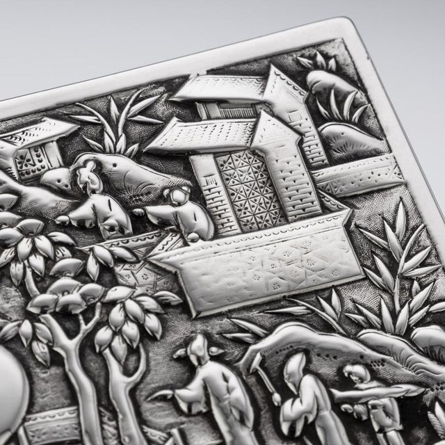 19th Century Chinese Solid Silver Aristocratic Processions Scene Box, 1870 For Sale - Image 12 of 18