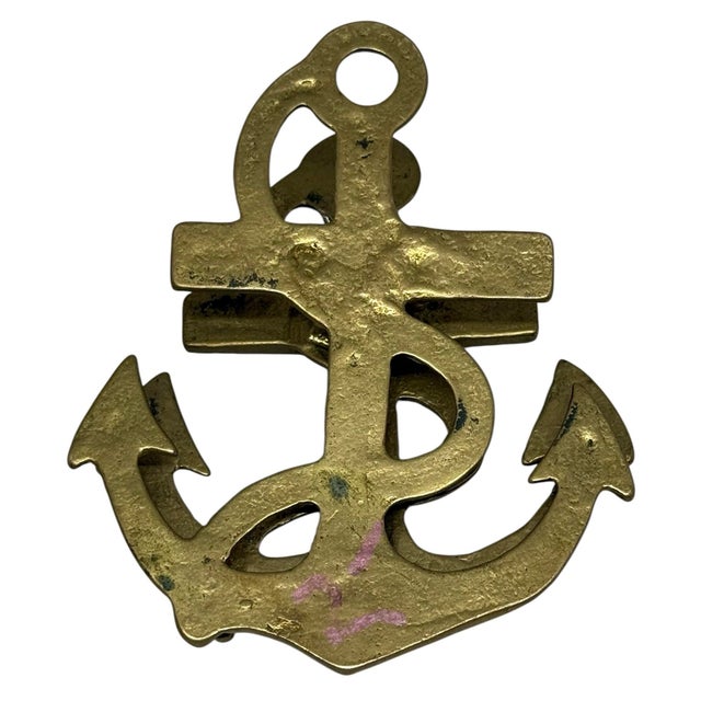 Industrial Solid Vintage Brass Ship Anchor Door Knocker — Nautical 4” Tall For Sale - Image 3 of 12