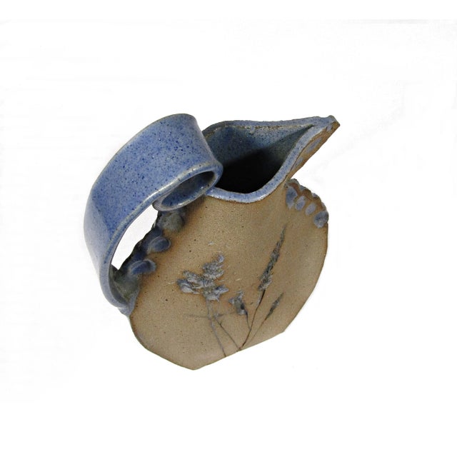 Ceramic 1970s Hand-Crafted Stoneware Pitcher With Carved Leaves - Signed by Artist For Sale - Image 7 of 11