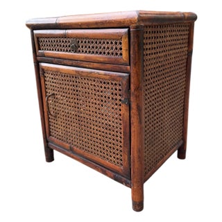 Vintage Burnt Bamboo and Cane Accent Cabinet For Sale