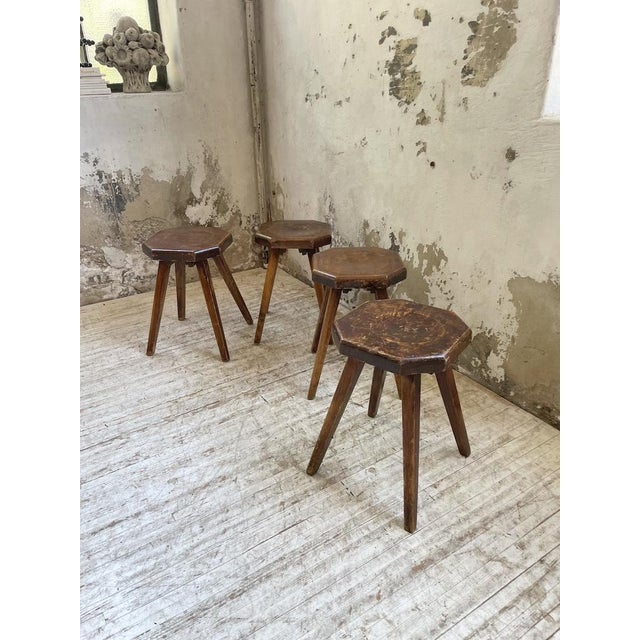 Pine Stools with Curved Seats, 1950s, Set of 4 For Sale - Image 12 of 18