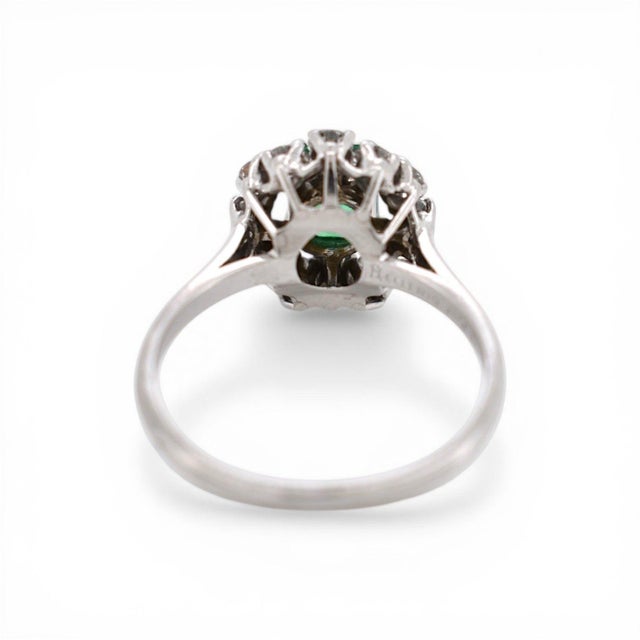 Green Late 20th Century Mellerio Platinum Daisy Ring - 1ct Natural Emerald & Diamonds - Signed, Size 8.5 For Sale - Image 8 of 10