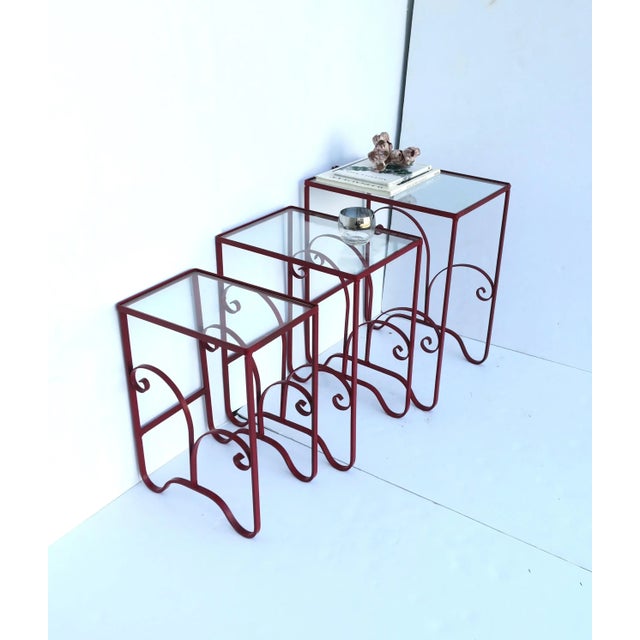 Red Nesting End Side Drinks Tables Outdoor Garden, Set of 3 For Sale - Image 8 of 12