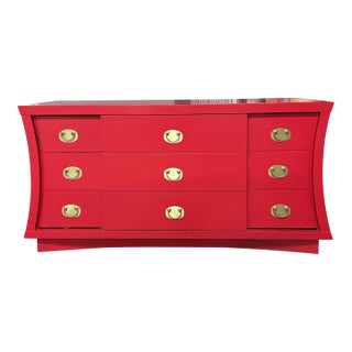 Vintage 9 Drawer Lowboy Reimagined in Scarlett For Sale