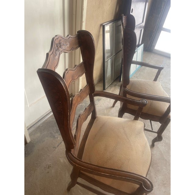 Wood 1980s Pair of French Country Dining Room Arm Chairs For Sale - Image 7 of 17