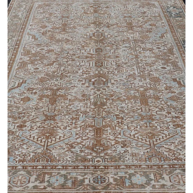 Vintage Hand-Knotted Heriz Rug With Sub-Geometric Design in Natural Tones 8'1 X 11'1 For Sale In Atlanta - Image 6 of 16