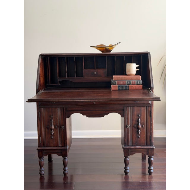 Antique Circa 1930 North-Western Cabinet Co. Master-Craft Mahogany Secretary Desk — Antique Slant-Front Kneehole Desk For Sale - Image 10 of 12
