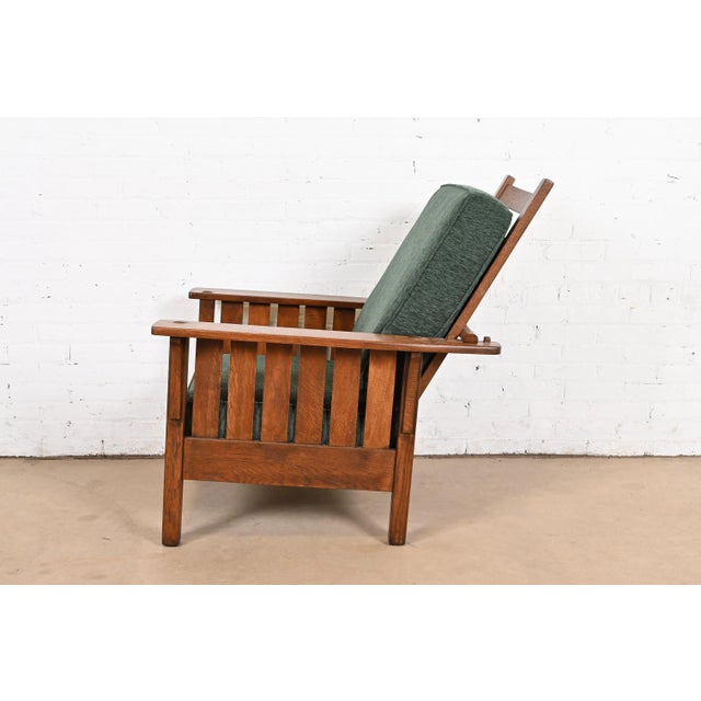 Brown L. & J. G. Stickley Antique Mission Oak Arts & Crafts Reclining Morris Lounge Chair, Newly Refinished For Sale - Image 8 of 11