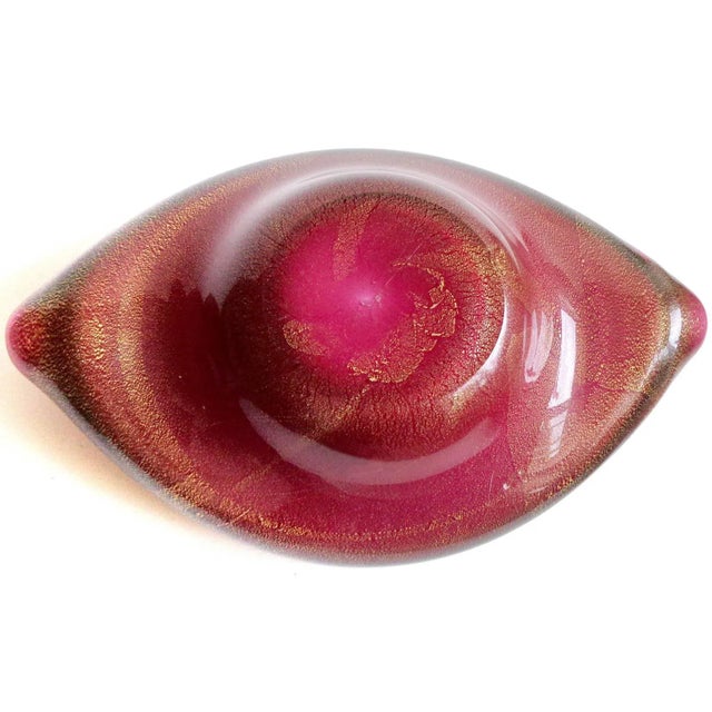 Mid-Century Modern Vintage Murano Burgundy Red White Gold Flecks Italian Art Glass Mid Century Centerpiece Bowl For Sale - Image 3 of 5