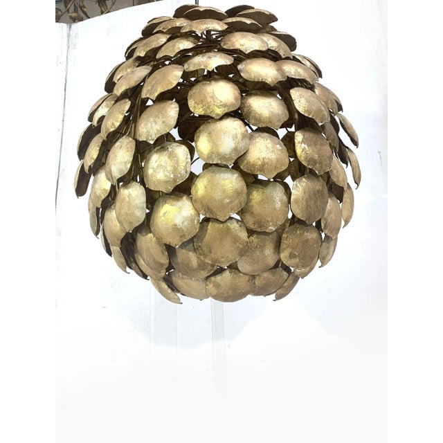 Gold Contemporary Gold Florentine Iron Pendant Light For Sale - Image 8 of 9