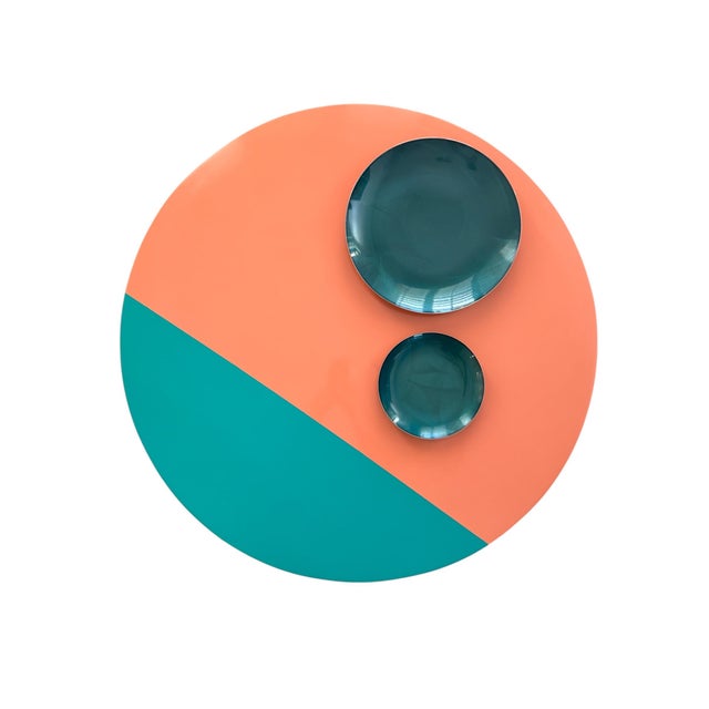 1950s Russell Wright for Conant Ball Coffee Table in Coral and Teal For Sale - Image 5 of 5