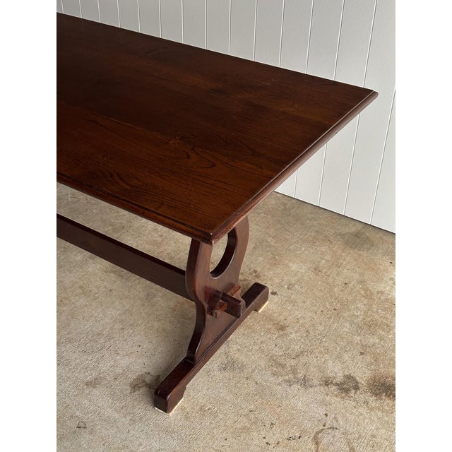 Mid 20th Century Vintage Old World Refectory Oak Trestle Dining Table For Sale - Image 5 of 17