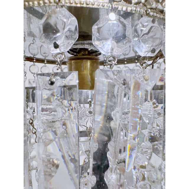 Vintage Hollywood Regency Crystal Waterfall Chandelier With Ornate Brass Frame For Sale - Image 4 of 9