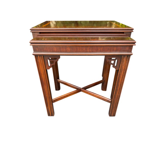 Lane Chippendale Style Mahogany Nesting Tables - A Pair The smaller table nests into the larger table and is 21.5h x 19.5w...