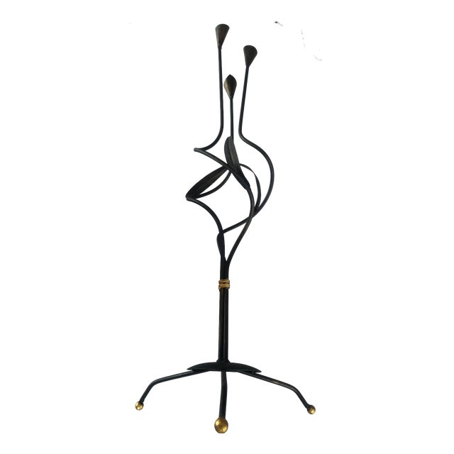 Large Floor Candleholder in Metal, 1950s For Sale