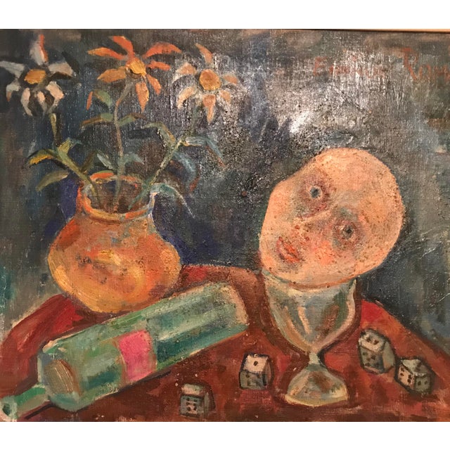 Oil on canvas board. Signed upper right. Emanuel Romano. A spiritually complex painting. Frame is not original to the...