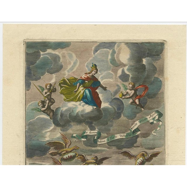 Batavian victory allegory – antique hand-coloured engraving by j. Müller, c.1750 this richly symbolic 18th-century hand-...