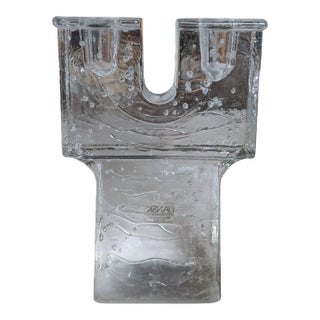 Mid Century Modern Dansk Glass Ice Block Scandinavian Style Candle Holder For Sale