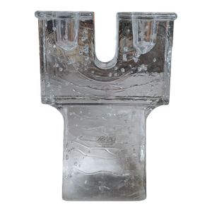 Mid Century Modern Dansk Glass Ice Block Scandinavian Style Candle Holder