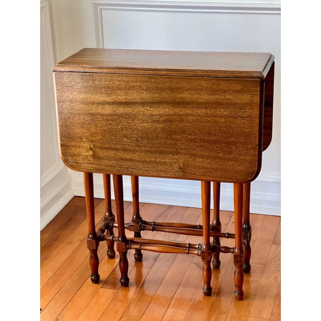 Wood Antique English Walnut Drop-Leaf Occasional Table, Rectangular, 1920s For Sale - Image 7 of 16