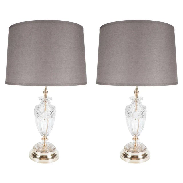 Metal Hollywood Crystal Urn Lamps with Brass Fittings - a Pair For Sale - Image 7 of 7