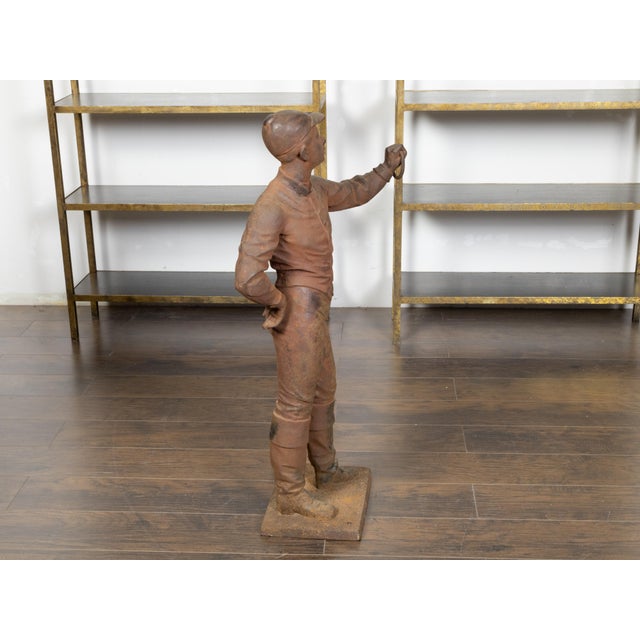 Early 20th Century English Turn of the Century Iron Sculpture of a Jockey with Weathered Patina For Sale - Image 5 of 9