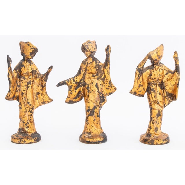 Japonisme James Mont Style Gilt Metal Figural Sculptures, 3 For Sale - Image 3 of 7