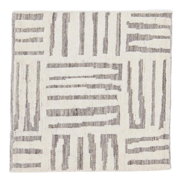 Modern Moroccan Style Handmade Ivory Abstract Custom Wool Rug For Sale