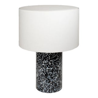 Stories of Italy Black & White Macchia su Macchia Pillar Lamp with Linen Lampshade For Sale