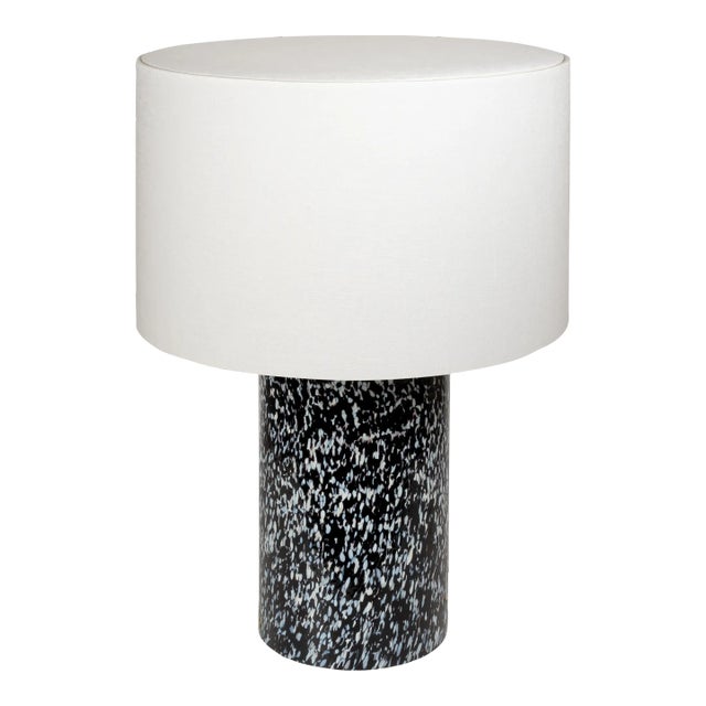Stories of Italy Black & White Macchia su Macchia Pillar Lamp with Linen Lampshade For Sale