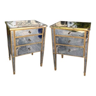 Pair of Vintage Art Deco Period Mirrored Nightstands End Tables For Sale