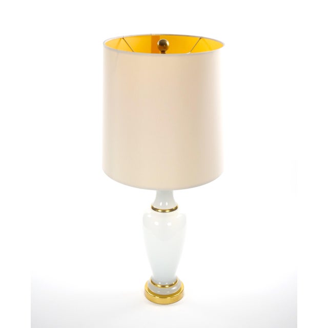 Gold 20th Century Hollywood Regency Opaline Glass and Gold-Banded Table Lamps, Pair For Sale - Image 8 of 11