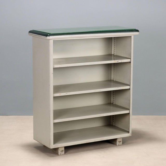 Vintage Bookcase in Enamelled Metal and Glass, 1960s For Sale - Image 10 of 10