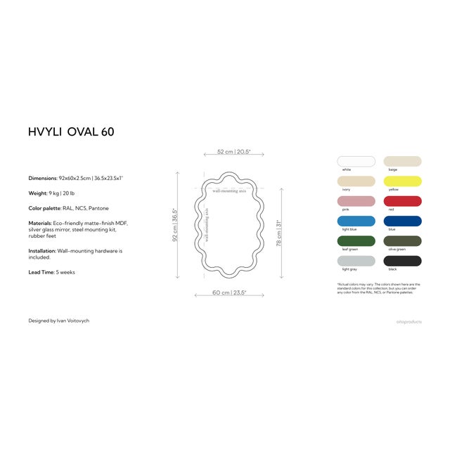 Contemporary Red Oval Wall Mirror for Modern Living Room – Hvyli Oval 60 For Sale - Image 3 of 16