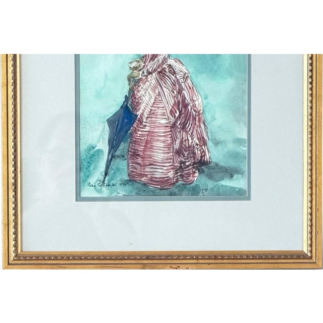 Vintage 1979 Watercolor Illustration of Victorian Woman Signed Mia Tschampel For Sale - Image 4 of 12