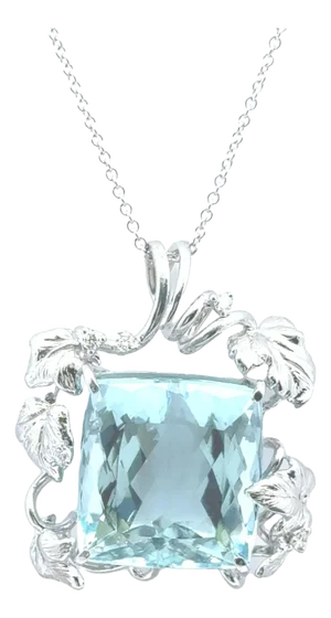 24.56 Carat Aquamarine Diamond 18k White Gold Pendant Necklace