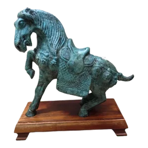 Pair of Asian Bronze Horses on Wood Bases