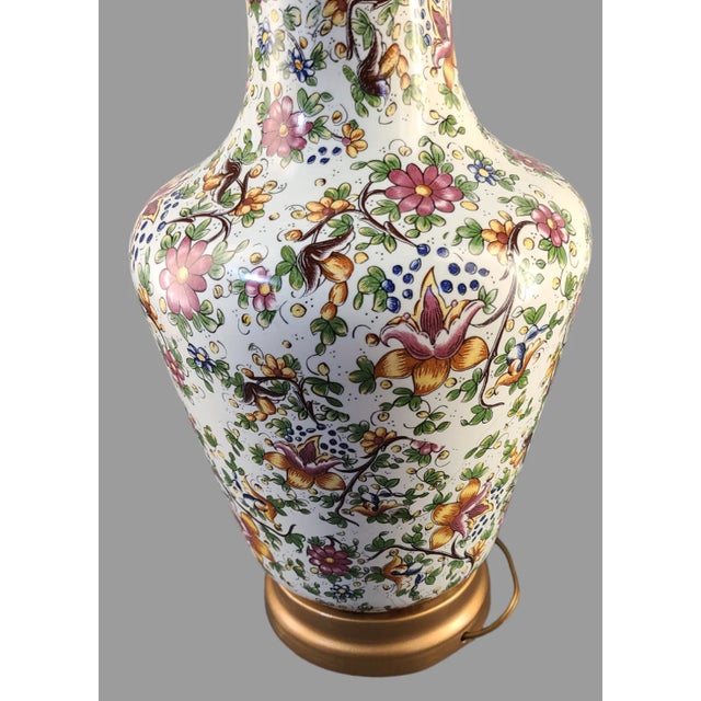 Late 20th Century Vintage Italian Pottery Faience Majolica Multi Floral Table Lamp For Sale - Image 10 of 11