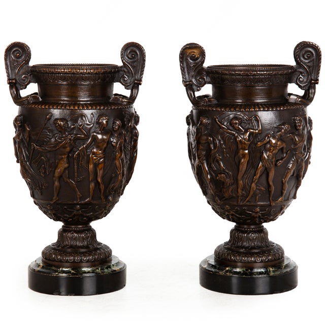 French Pair of French Grand Tour Antique Bronze “Townley” Vases Urns Circa 1870 For Sale - Image 3 of 18