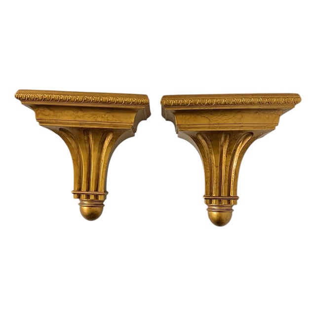 Vintage Regency Style Fluted Gilt Wall Bracket Shelf - A Pair For Sale