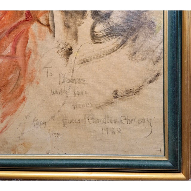 Red Howard Chandler Christy-1930 Portrait of an American Model -Oil Painting For Sale - Image 8 of 11