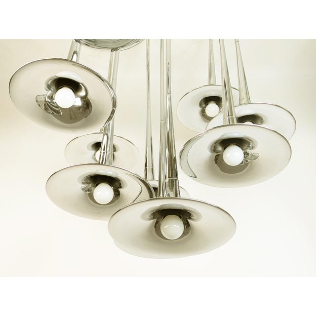 Large Tromba 12-Light Chandelier in Chrome-Plated Metal by Goffredo Reggiani, 1970s For Sale - Image 3 of 15