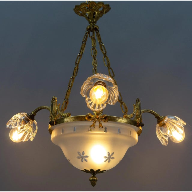 Four Light French Neoclassical Style Gilt Bronze and Glass Chandelier For Sale - Image 3 of 18