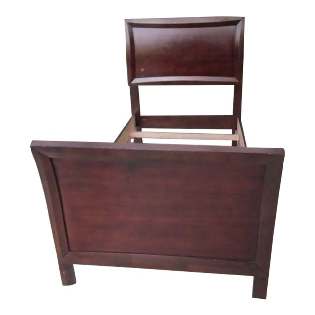 1980s Solid Wood Sleigh Twin Size Bedframe in Pecan Color For Sale