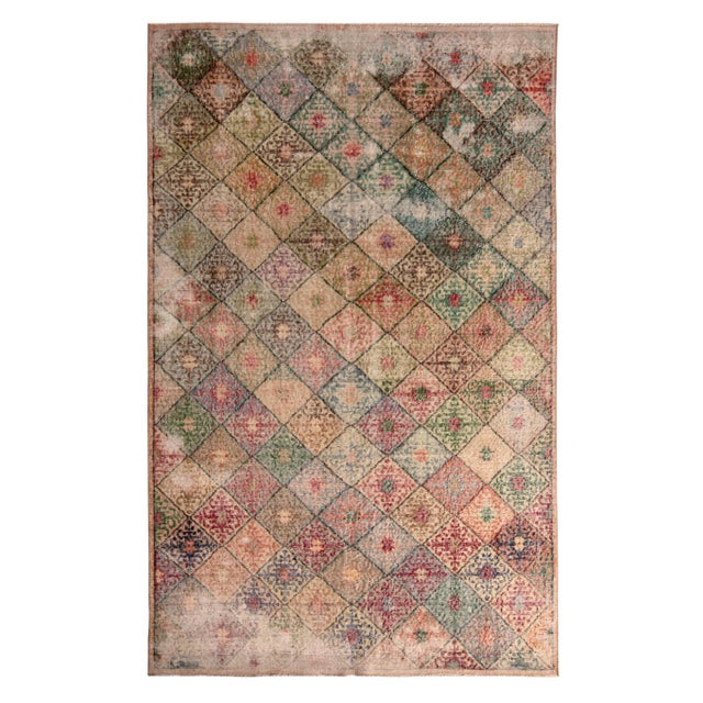 1960s Mid-Century Vintage Art Deco Rug - Multicolor Distressed Wool For Sale In New York - Image 6 of 6