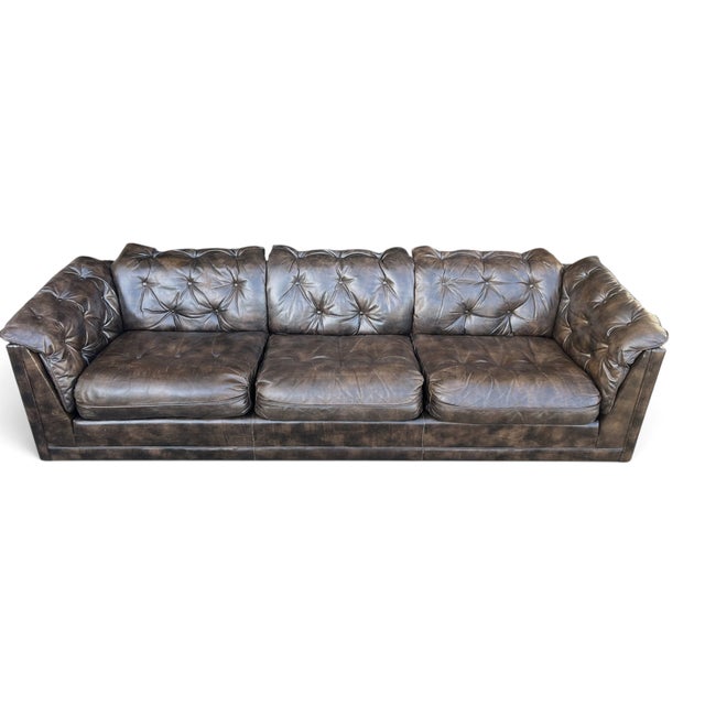 Vintage 1970s Leather Chesterfield Sofa Button Tufted Brown Leather Sofa For Sale - Image 4 of 16