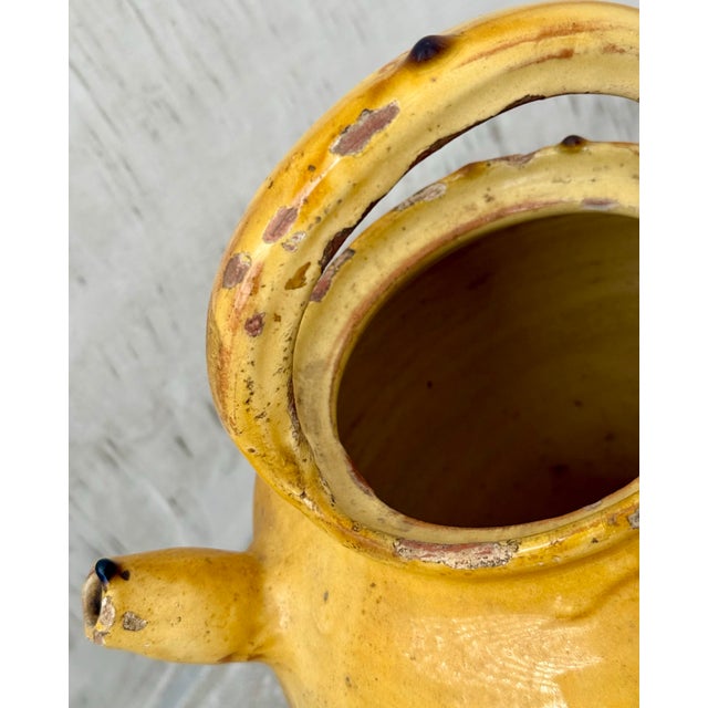 French 19th Century Antique Glazed Yellow Confit, Cruche Pot, Gargolette With Top Handle and Spout- A Pair For Sale - Image 11 of 12